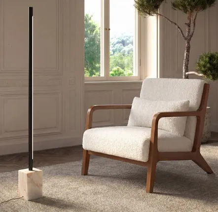 Floor lamps - Black steel floor lamp with porcelain marble base - ANGEL CERDÁ