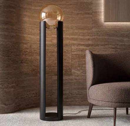Floor lamps - Smoked amber glass and black steel floor lamp - ANGEL CERDÁ