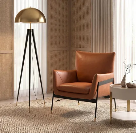 Floor lamps - Polished gold steel and black steel floor lamp - ANGEL CERDÁ