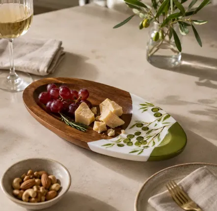 Plats et saladiers - Plat de service en noyer peint à la main – Collection Olive - DASTHAA