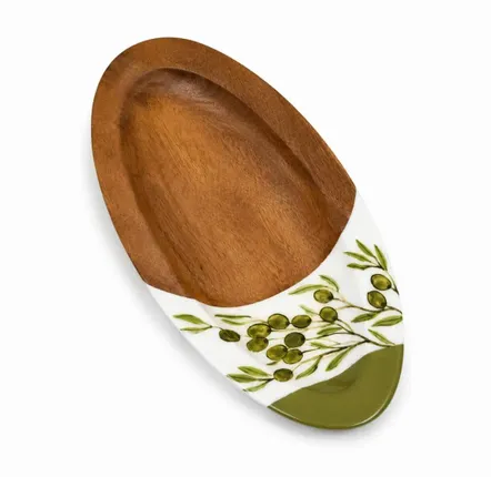 Plats et saladiers - Plat de service en noyer peint à la main – Collection Olive - DASTHAA