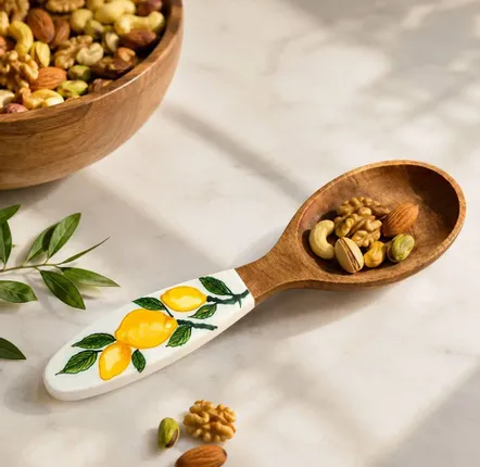 Cutlery set - Hand-Painted Walnut Serving Spoon – Lemon Collection - DASTHAA