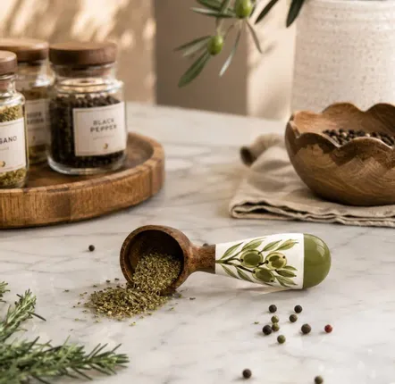 Flatware - Hand-Painted Walnut Coffee & Spice Scoop – Olive Collection - DASTHAA