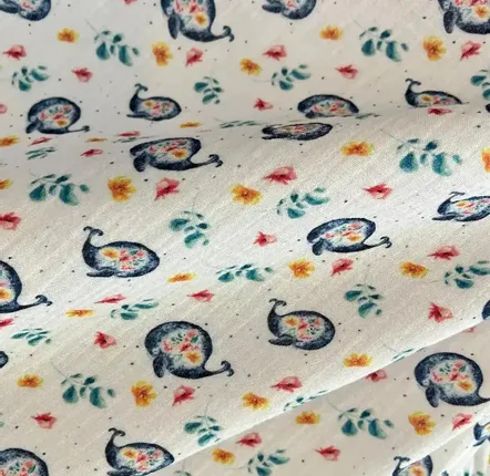 Fabrics - Muslim cotton fabric - La Baleine et les Fleurs - POP ET SES FRÈRES