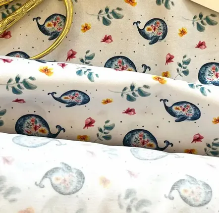Fabrics - Cotton fabric Oeko Tex - La Baleine et les Fleurs - POP ET SES FRÈRES
