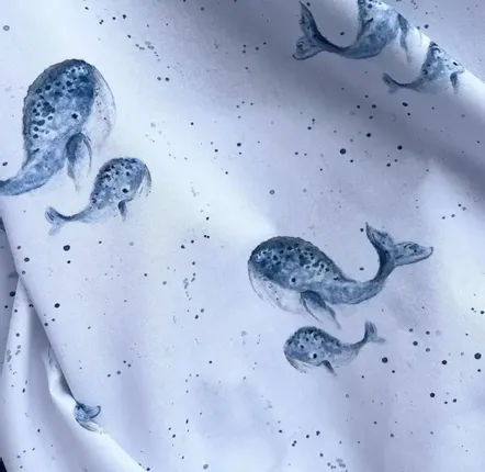 Fabrics - Cotton fabric Oeko Tex - Les Baleines Bleues - POP ET SES FRÈRES