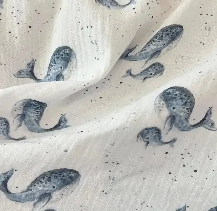 Fabrics - Muslim cotton fabric - Les Baleines Bleues - POP ET SES FRÈRES