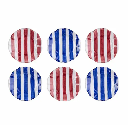 Fragrance for women & men - RED & BLUE STRIPED DINNER PLATES - Set of 6 - CASA AMALFI