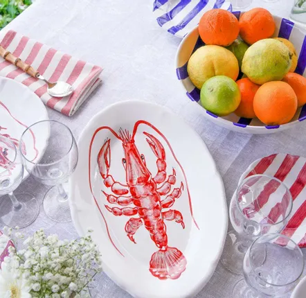 Fragrance for women & men - RED & BLUE STRIPED DINNER PLATES - Set of 6 - CASA AMALFI