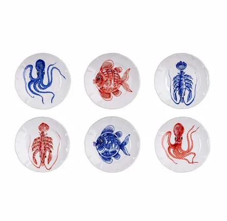 Fragrance for women & men - RED & BLUE FISH DINNER PLATES - Set of 6 - CASA AMALFI