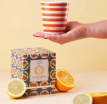 Fragrance for women & men - SUMMER IN SORRENTO Hand Painted Soy Candle - Bergamot & Orange Blossom 200g - CASA AMALFI