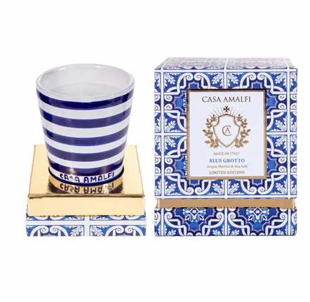 Fragrance for women & men - BLUE GROTTO Hand Painted Soy Candle - Aqua Marine & Sea Salt 200g - CASA AMALFI