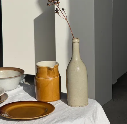 Carafes - Stoneware Kilt yellow ceramic carafe 1 liter H17 - OFFICE OBJETS