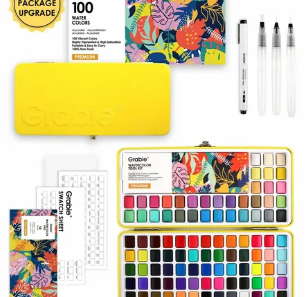 Papeterie bureau - Ensemble de 100 aquarelles haut de gamme tout-en-un - GRABIE