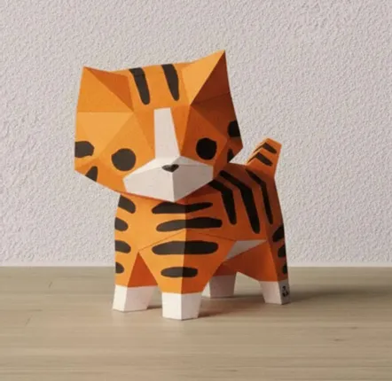 Children's decorative items - Papercraft 3D DIY Kits - Red Paper Mini Cat - MOKI MOKI