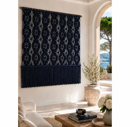 Tapestries - Navy Blue Macramé Wall Hanging – Handcrafted Textile Art - NŒULUXE