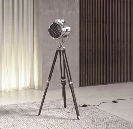 Floor lamps - Chrome steel and black steel floor lamp - ANGEL CERDÁ