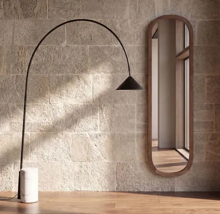 Floor lamps - Black steel floor lamp with porcelain marble base - ANGEL CERDÁ