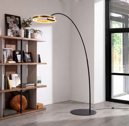 Floor lamps - Floor lamp in polished gold steel and black steel - ANGEL CERDÁ