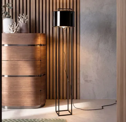 Floor lamps - Floor lamp in black and glossy gold PVC and black steel - ANGEL CERDÁ