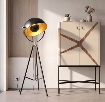 Floor lamps - Floor lamp in black steel and polished gold steel - ANGEL CERDÁ