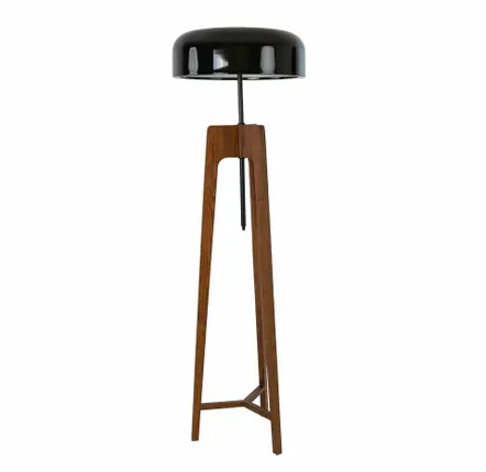 Lampadaires - Lampadaire en aluminium noir et blanc et bois de pin couleur noyer - ANGEL CERDÁ