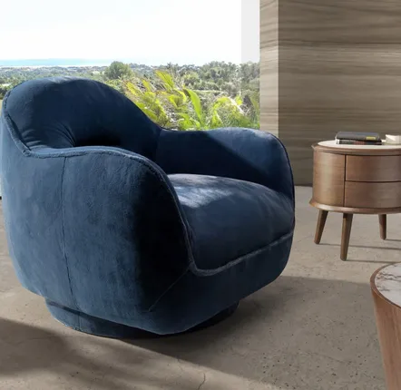Armchairs - Dark blue velvet swivel armchair - ANGEL CERDÁ