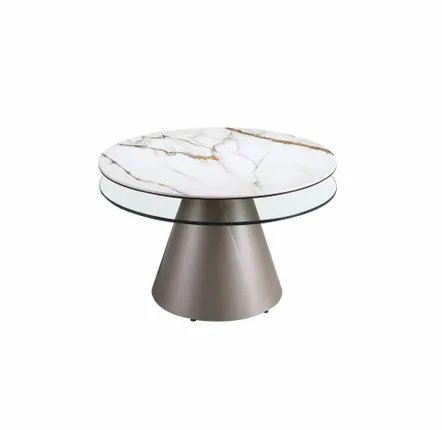 Coffee tables - Extendable round coffee table in tempered glass, porcelain marble and silver-grey steel - ANGEL CERDÁ