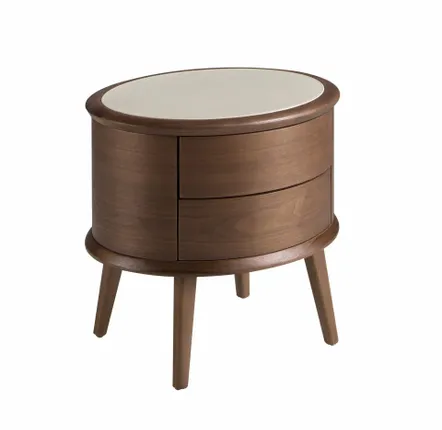 Tables de nuit - Table de chevet en noyer avec plateau en cuir couleur crème - ANGEL CERDÁ