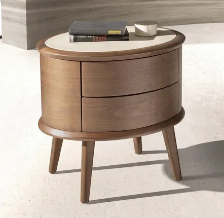 Tables de nuit - Table de chevet en noyer avec plateau en cuir couleur crème - ANGEL CERDÁ