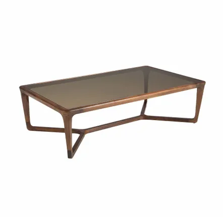 Coffee tables - Rectangular coffee table in smoked brown glass and walnut - ANGEL CERDÁ