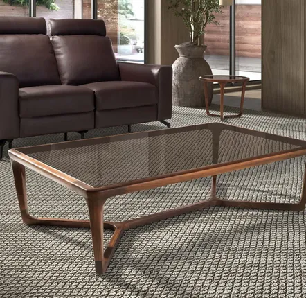 Coffee tables - Rectangular coffee table in smoked brown glass and walnut - ANGEL CERDÁ