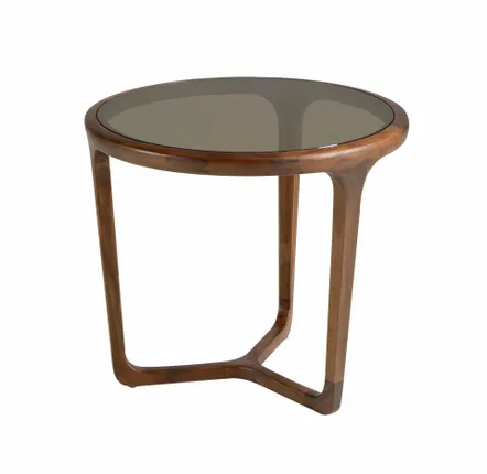 Coffee tables - Round Brown Smoked Glass and Walnut Side Table - ANGEL CERDÁ