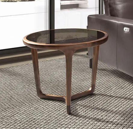 Coffee tables - Round Brown Smoked Glass and Walnut Side Table - ANGEL CERDÁ