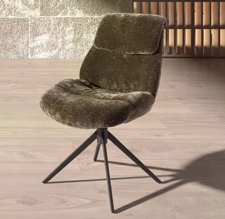 Chaises - Chaise pivotante en velours vert olive - ANGEL CERDÁ