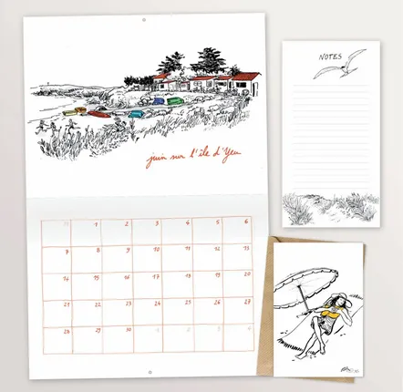Papeterie - Kit papeterie : calendrier 2027 + bloc notes aimanté + cartes postale - TABLE À CARTES