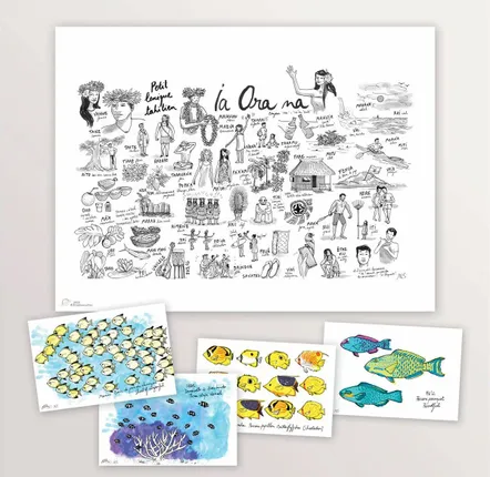 Affiches - Lexique Tahitien et cartes postales - TABLE À CARTES