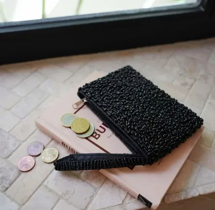Clutches - The Black Beaded Wallet - BAZAR BIZAR LIVING