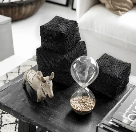 Caskets and boxes - The Beaded Basket - Black - L - BAZAR BIZAR LIVING