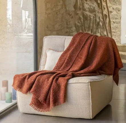 Throw blankets - THROW CIRRUS CHOCOLAT 140X180CM (55''X71'') 100% MOHAIR - BRUN DE VIAN-TIRAN