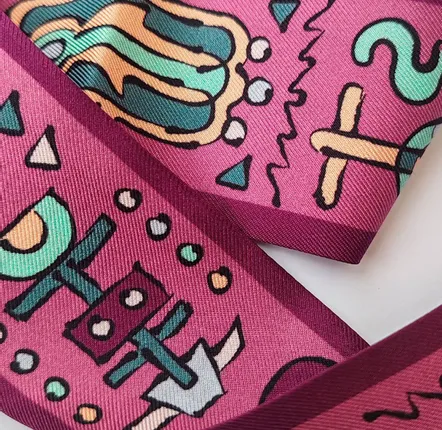 Scarves - Silk sash | The totem | pink and light blue - MON LIEN ATELIER