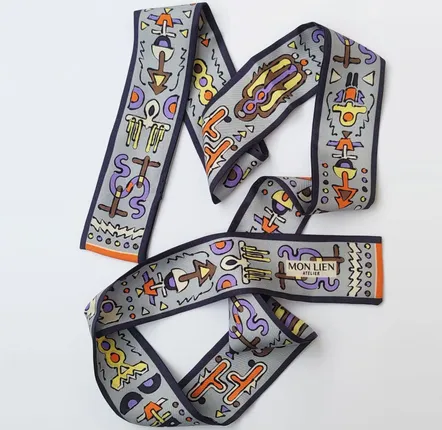 Scarves - Silk sash | The totem | gray and orange - MON LIEN ATELIER