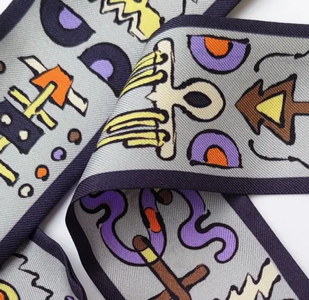Scarves - Silk sash | The totem | gray and orange - MON LIEN ATELIER