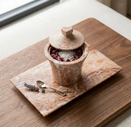 Plateaux - Plateau & pot en marbre rose - SAGIT