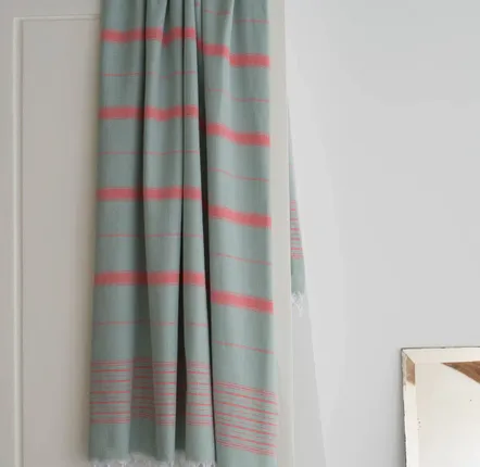 Other bath linens - hammam towel grey green/coral red 170x100cm - OTTOMANIA