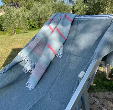 Other bath linens - hammam towel grey green/coral red 170x100cm - OTTOMANIA
