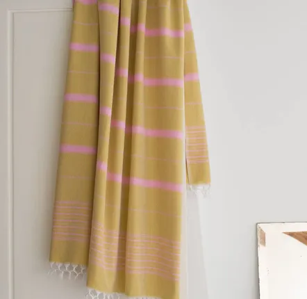 Other bath linens - hammam towel mustard yellow/sorbet pink 170x100cm - OTTOMANIA