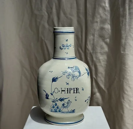Vases - Large white earthenware vase with blue decor O. HIPER H29 D15 - OFFICE OBJETS