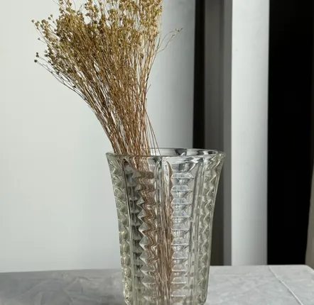 Vases - Vintage Geometric Molded Glass Flared Vase H21 - OFFICE OBJETS