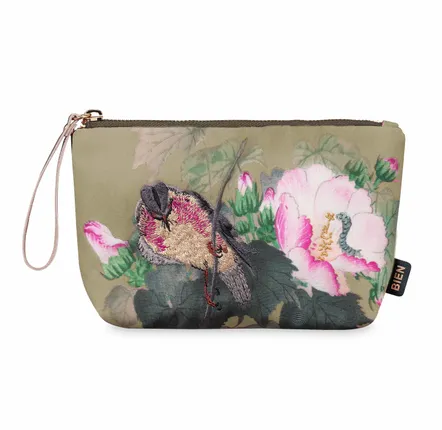 Stationery - Large cotton velvet makeup pouch with bird embroidery, Ohara Koson - BIEN MOVES
